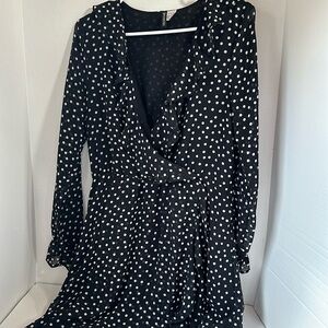 H&M divided black and  white polka dot ruffle dress size 14